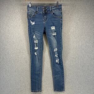Gogo Mid Rise Ankle Jeans Womens Size 3 Blue Distressed Skinny Cotton Blend